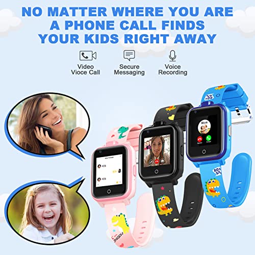 4G GPS Watches for Kids, Smart Watches Children's Mini Cell Phone with Dual Camera, Calling, SOS, Life Water Resistant 2-Style Cartoon Straps for 3-12 Years Boys Girls Birthday Xmas Gifts (Blue)