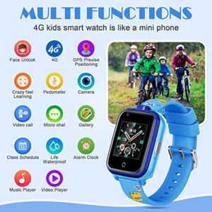 4G GPS Watches for Kids, Smart Watches Children's Mini Cell Phone with Dual Camera, Calling, SOS, Life Water Resistant 2-Style Cartoon Straps for 3-12 Years Boys Girls Birthday Xmas Gifts (Blue)