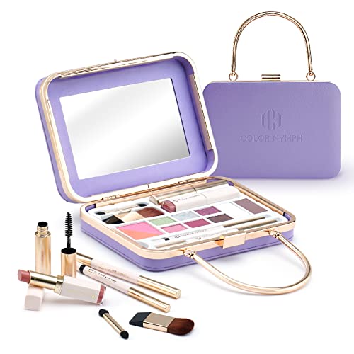 Color Nymph Beginner Makeup Kits For Teens With The Delicate Handbag Included Eyeshadow Palette Blushes Bronzer Highlighter Lipstick Brushes Mirror(Purple)