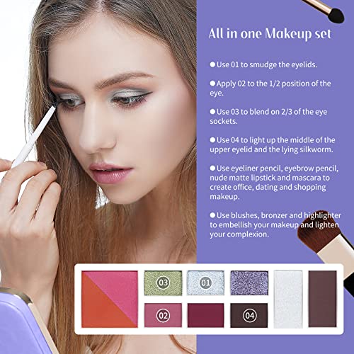 Color Nymph Beginner Makeup Kits For Teens With The Delicate Handbag Included Eyeshadow Palette Blushes Bronzer Highlighter Lipstick Brushes Mirror(Purple)