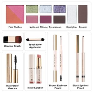 Color Nymph Beginner Makeup Kits For Teens With The Delicate Handbag Included Eyeshadow Palette Blushes Bronzer Highlighter Lipstick Brushes Mirror(Purple)