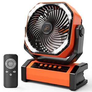 addacc 20000mah rechargeable floor fan, battery operated camping fan with light & remote, 4 speeds run upto 60hrs, 90° auto oscillating tent fan for outdoor trip rv power outage shop garage