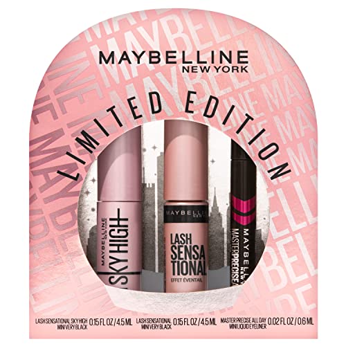 Maybelline New York Holiday Limited Edition Eye Makeup Gift Set, Sky High Mascara, Lash Sensational Mascara and Master Precise Liquid Eyeliner Minatures, 1 Kit, Black