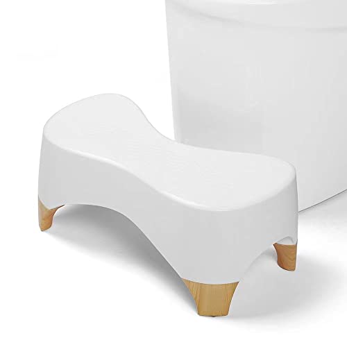 Toilet Stool,Gligam Poop Stool for Bathroom,Bearing 550 lbs Weight,Toilet Step Stool, Potty Stool for Adults and Kids,Non-Slip Simple Design,7" Tall (White/Bamboo Color)