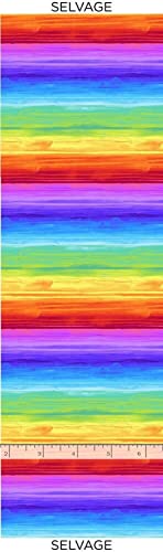 Cotton Fabric for Sewing, Embroidery and Quilting 100% 44/45` Wide Blender c - Rain Blossom Rainbow Watercolor Stripe Yard