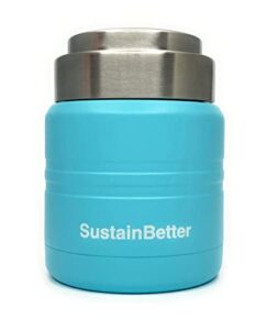 sustainbetter plastic-free vacuum insulated stainless steel thermos for hot foods, triple insulated food jar for lunch, leak-proof and wide mouth food container, 12 oz, ocean blue