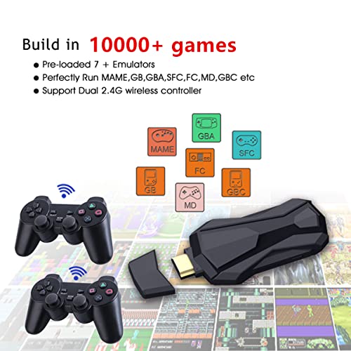 Lcnylfjs Retro Game Console, Wireless Handheld Game Console, 10000+ Classic Game Console, 2.4G Wireless Controllers,9 Emulator Consoles ,HDMI Output TV Video,Ideal Gift for Kids and Adults（32G）