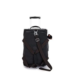 kipling women's teagan us wheeled duffle bag, lightweight, multifunctional, roomy interior, nylon travel suitcase, black tonal, 13.75''l x 21.25''h x 10.75''d