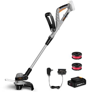 worksite 20v cordless string trimmer/edger, 20v 10 inch grass trimmer with auto feed, 2 trimmer spool line, 2.0ah battery and charger included, for garden and yard