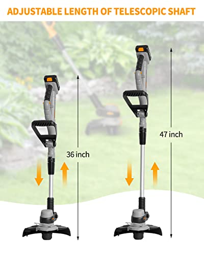 WORKSITE 20V Cordless String Trimmer/Edger, 20V 10 Inch Grass Trimmer with Auto Feed, 2 Trimmer Spool Line, 2.0Ah Battery and Charger Included, for Garden and Yard