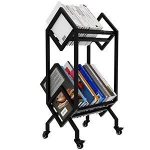 vedecasa bookshelf book cart rack industrial metal bookcase 2 tier holder with wheels modern stylish design magazines files album recipe book storage organizer for sofa end bed beside