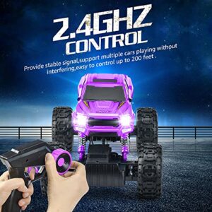 DOUBLE E Remote Control Car for Girls 1/12 Scale Monster Trucks Dual Motors Off Road RC Trucks, Girls Toys Gifts for Girls Daughter Kids, Birthday Gift Ideas, Purple