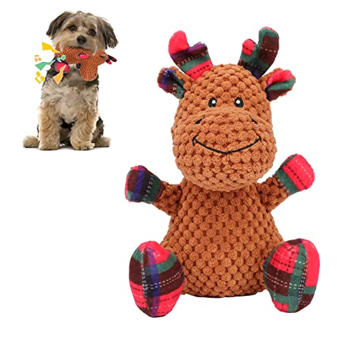 Rypet Pet Christmas Toy Dog Stuffed Squeaky Toys Puppy Durable Plush Toy Reindeer Dog Toy for Medium Small Dogs