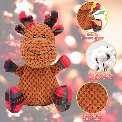 Rypet Pet Christmas Toy Dog Stuffed Squeaky Toys Puppy Durable Plush Toy Reindeer Dog Toy for Medium Small Dogs