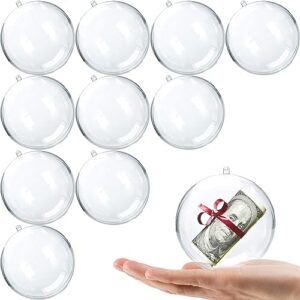 jishi clear plastic ornaments 10-pack christmas ornament fillable balls for diy crafts, christmas tree decor, wedding party, xmas holiday home decorations, large open decorative hanging ornaments 80mm