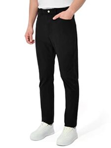 meloo men's golf dress pants - stretch slim fit slacks water resistant work casual trousers pockets black size m