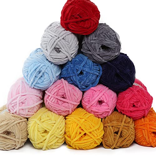 2 Skein La Mia Mellow Velvet Chenille Yarn for Knitting and Crocheting Baby Clothes, Blankets and Accessories, 100% Polyester, 100 gr (3.5 oz) / 115 m (125 Yards), Super Bulky, Beige - 943