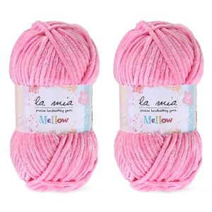 2 skein la mia mellow velvet chenille yarn for knitting and crocheting baby clothes, blankets and accessories, 100% polyester, 100 gr (3.5 oz) / 115 m (125 yards), super bulky, pink - 914