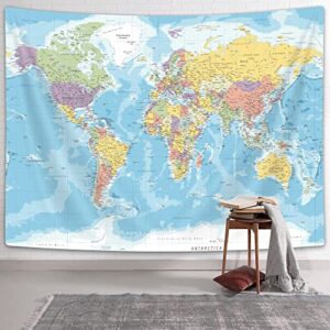 Educational World Map Tapestry Wall Art Hanging for Students Kids Boys Teachers, Map of the World Countries and Major Cities Wall Tapestry Educational Tapestry for School Classroom Office Home Bedroom Dorm