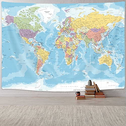 Educational World Map Tapestry Wall Art Hanging for Students Kids Boys Teachers, Map of the World Countries and Major Cities Wall Tapestry Educational Tapestry for School Classroom Office Home Bedroom Dorm