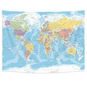 Educational World Map Tapestry Wall Art Hanging for Students Kids Boys Teachers, Map of the World Countries and Major Cities Wall Tapestry Educational Tapestry for School Classroom Office Home Bedroom Dorm