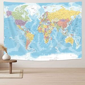 Educational World Map Tapestry Wall Art Hanging for Students Kids Boys Teachers, Map of the World Countries and Major Cities Wall Tapestry Educational Tapestry for School Classroom Office Home Bedroom Dorm