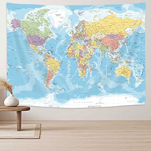 Educational World Map Tapestry Wall Art Hanging for Students Kids Boys Teachers, Map of the World Countries and Major Cities Wall Tapestry Educational Tapestry for School Classroom Office Home Bedroom Dorm