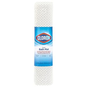 clorox by duck brand cushioned foam bathtub mat, non slip bath mat with suction for comfort and safety, 17" x 36", white