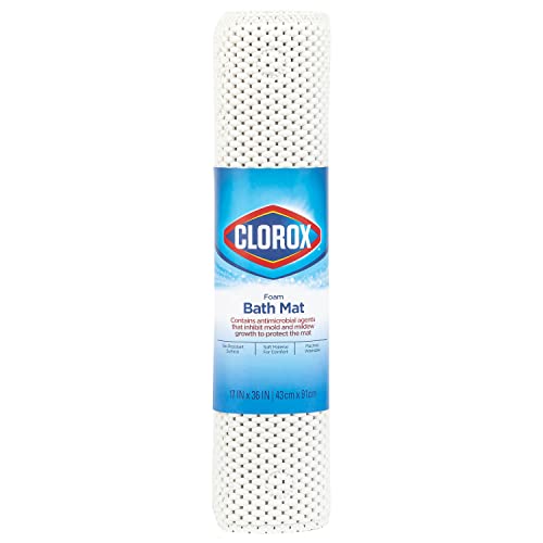 Clorox by Duck Brand Cushioned Foam Bathtub Mat, Non Slip Bath Mat with Suction For Comfort and Safety, 17" x 36", White