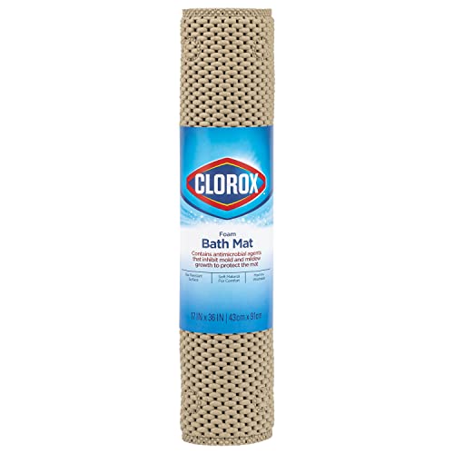 Clorox by Duck Brand Cushioned Foam Bathtub Mat, Non Slip Bath Mat with Suction Cups For Comfort and Safety, 17" x 36", Taupe