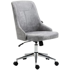 vinsetto armless task chair, mid-back desk chair, microfiber home office chair with adjustable height, tilt, swivel function, vanity chair with wheels, light grey