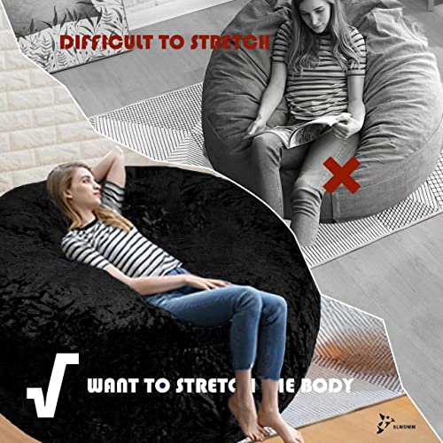 Bean Bag Chairs, 7ft Giant Bean Bag Chair for Adults, Big Bean Bag Cover Comfy Large Bean Bag Bed (No Filler, Cover only) Fluffy Lazy Sofa (Dark Grey), 7ft(180*80cm)(Black)