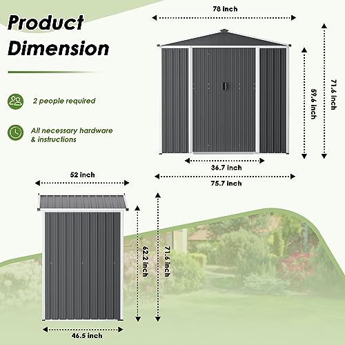 SUNCROWN Outdoor Backyard Garden Storage Shed 4X6 FT Yard Storage Tool with Sliding Door for Lawn Equipment Garden Backyard - Grey