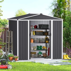 suncrown outdoor backyard garden storage shed 4x6 ft yard storage tool with sliding door for lawn equipment garden backyard - grey