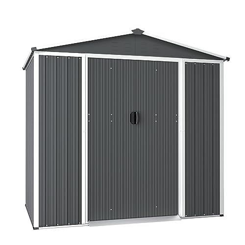 SUNCROWN Outdoor Backyard Garden Storage Shed 4X6 FT Yard Storage Tool with Sliding Door for Lawn Equipment Garden Backyard - Grey