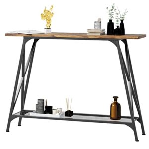 wolawu console sofa table 41.7 in entryway table industrial modern narrow sofa tables with shelves 2-tier storage, entrance tall high table for hallway, entryway,bedroom & living room furniture
