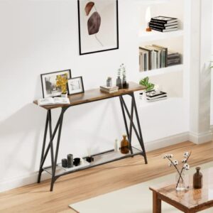 Wolawu Console Sofa Table 41.7 in Entryway Table Industrial Modern Narrow Sofa Tables with Shelves 2-Tier Storage, Entrance Tall High Table for Hallway, Entryway,Bedroom & Living Room Furniture