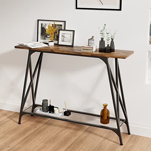 Wolawu Console Sofa Table 41.7 in Entryway Table Industrial Modern Narrow Sofa Tables with Shelves 2-Tier Storage, Entrance Tall High Table for Hallway, Entryway,Bedroom & Living Room Furniture