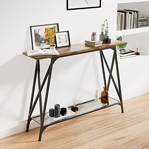 Wolawu Console Sofa Table 41.7 in Entryway Table Industrial Modern Narrow Sofa Tables with Shelves 2-Tier Storage, Entrance Tall High Table for Hallway, Entryway,Bedroom & Living Room Furniture