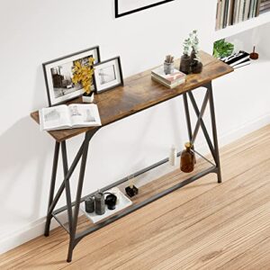 Wolawu Console Sofa Table 41.7 in Entryway Table Industrial Modern Narrow Sofa Tables with Shelves 2-Tier Storage, Entrance Tall High Table for Hallway, Entryway,Bedroom & Living Room Furniture