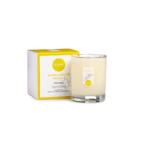 DANI Naturals Large Glass Soy Candle, Sandalwood Vanilla