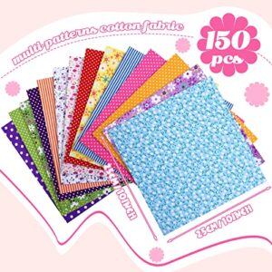 150 Pcs 10 x 10 Inches Cotton Fabric Bundle Precut Fat Squares Fabric Scraps Cotton Quilting Fat Flower Animals Cartoon Fabric Patchwork for DIY Craft Sewing Clothing