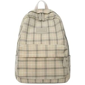 aesthetic backpack kawaii casual plaid daypack preppy backpack back to school light academia bookbags for girls (beige) one size