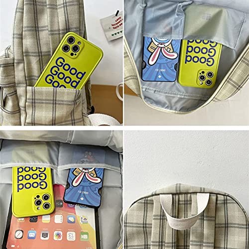 Aesthetic Backpack Kawaii Casual Plaid Daypack Preppy Backpack Back to School Light Academia Bookbags for Girls (Beige) One Size