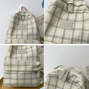 Aesthetic Backpack Kawaii Casual Plaid Daypack Preppy Backpack Back to School Light Academia Bookbags for Girls (Beige) One Size