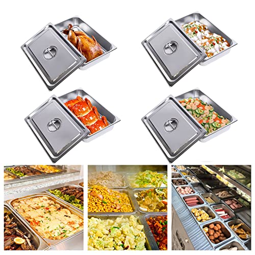 4 Pcs Pans Full Size, 4 Inch Deep Stainless Steel Steam Pan with Lid, Hotel Pans Steam Table Pan Buffet Pans Stainless Steel Food Warmer with Lids, Food Tray with Cover Food Pan Catering Supplies