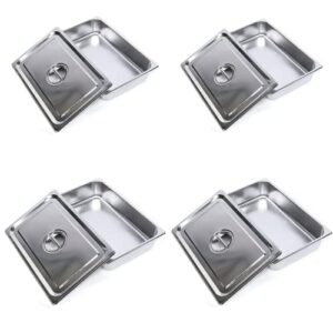 4 Pcs Pans Full Size, 4 Inch Deep Stainless Steel Steam Pan with Lid, Hotel Pans Steam Table Pan Buffet Pans Stainless Steel Food Warmer with Lids, Food Tray with Cover Food Pan Catering Supplies