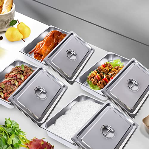 4 Pcs Pans Full Size, 4 Inch Deep Stainless Steel Steam Pan with Lid, Hotel Pans Steam Table Pan Buffet Pans Stainless Steel Food Warmer with Lids, Food Tray with Cover Food Pan Catering Supplies