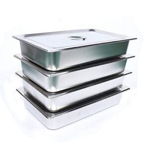 4 Pcs Pans Full Size, 4 Inch Deep Stainless Steel Steam Pan with Lid, Hotel Pans Steam Table Pan Buffet Pans Stainless Steel Food Warmer with Lids, Food Tray with Cover Food Pan Catering Supplies