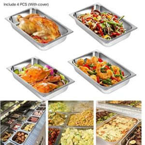 4 Pcs Pans Full Size, 4 Inch Deep Stainless Steel Steam Pan with Lid, Hotel Pans Steam Table Pan Buffet Pans Stainless Steel Food Warmer with Lids, Food Tray with Cover Food Pan Catering Supplies